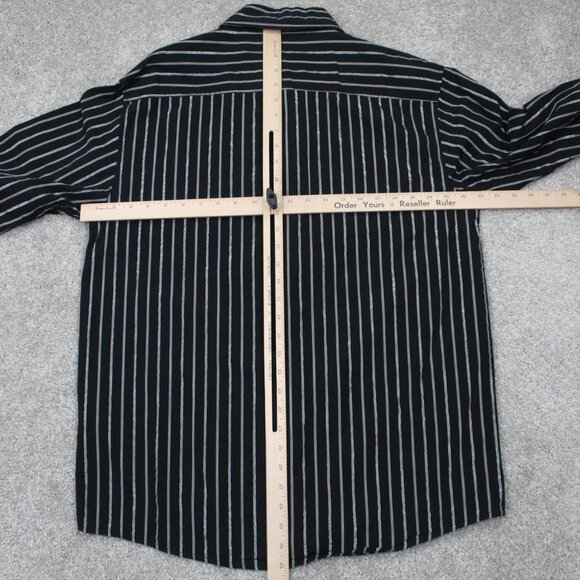 Southpole Premium Shirt Men XL Black/Silver Stripe Pearl Snap Long Sleeve Button - Picture 10 of 13